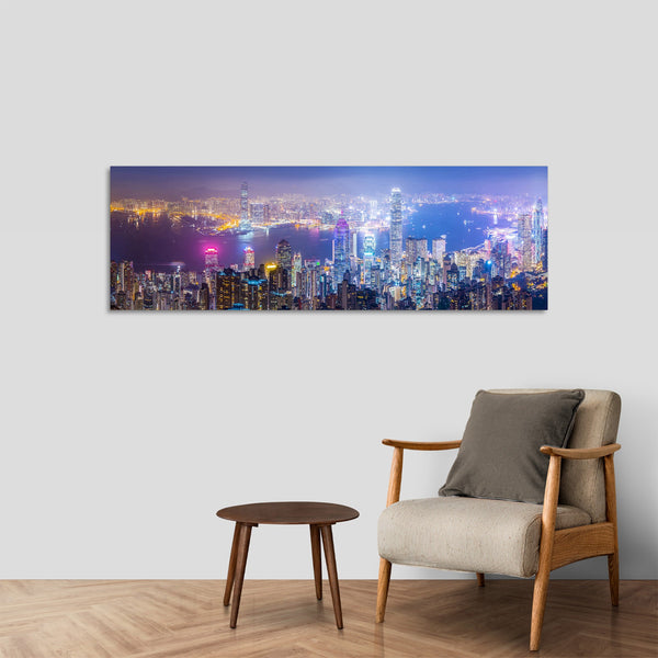 Quadro Stampa su Tela con Telaio in Legno paesaggio hong kong