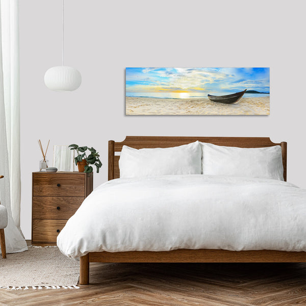 Quadro Stampa su Tela con Telaio in Legno paesaggio spiaggia mare tramonto