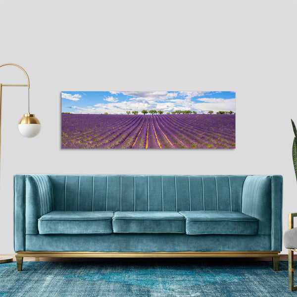 Quadro Stampa su Tela con Telaio in Legno paesaggio provenza campo di lavanda