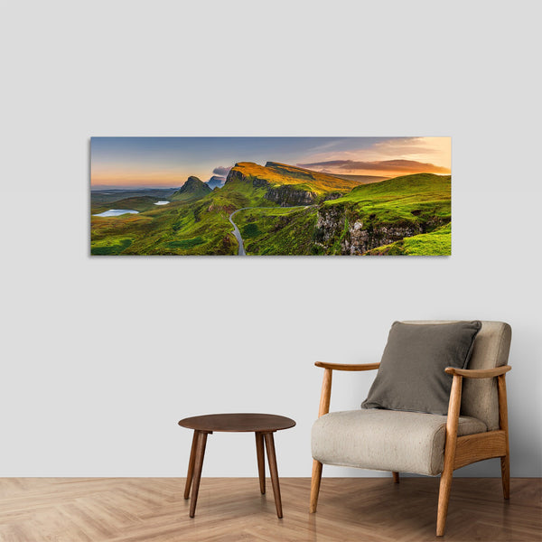 Quadro Stampa su Tela con Telaio in Legno paesaggio montagne tramonto