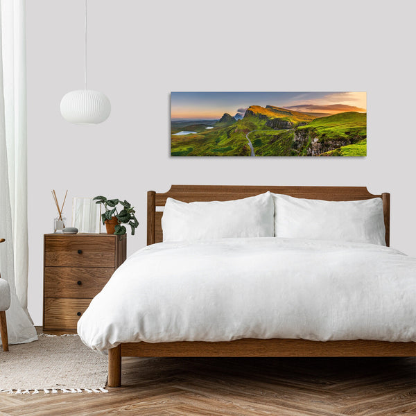 Quadro Stampa su Tela con Telaio in Legno paesaggio montagne tramonto