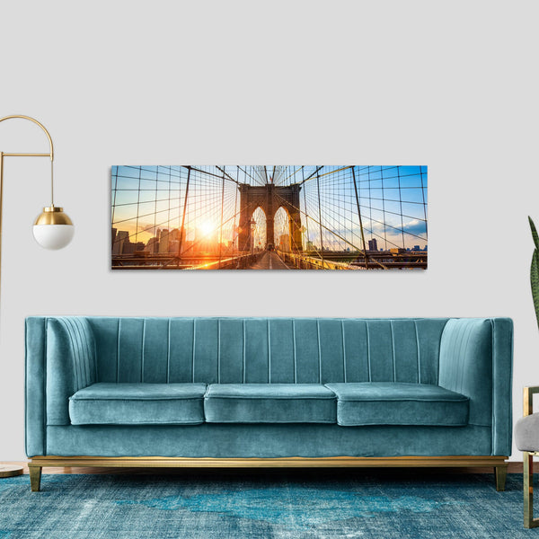Quadro Stampa su Tela con Telaio in Legno paesaggio new york tramonto