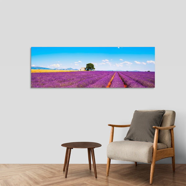 Quadro Stampa su Tela con Telaio in Legno paesaggio campo di lavanda provenza