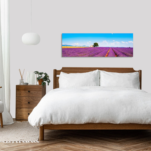 Quadro Stampa su Tela con Telaio in Legno paesaggio campo di lavanda provenza