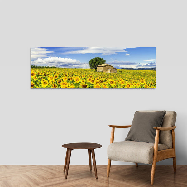 Quadro Stampa su Tela con Telaio in Legno paesaggio campo di girasoli