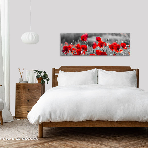 Quadro Stampa su Tela con Telaio in Legno paesaggio papaveri