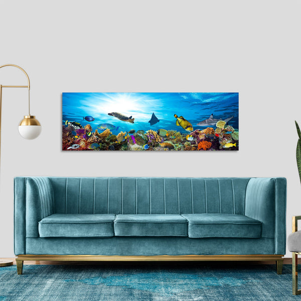 Quadro Stampa su Tela con Telaio in Legno acquario pesci tropicali