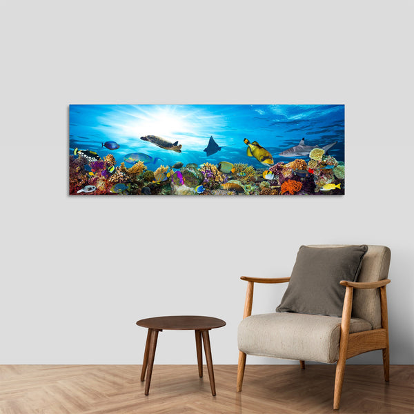 Quadro Stampa su Tela con Telaio in Legno acquario pesci tropicali