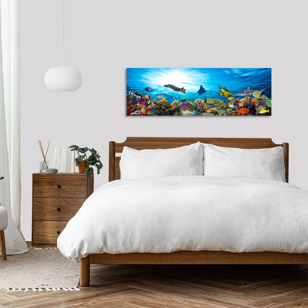 Quadro Stampa su Tela con Telaio in Legno acquario pesci tropicali