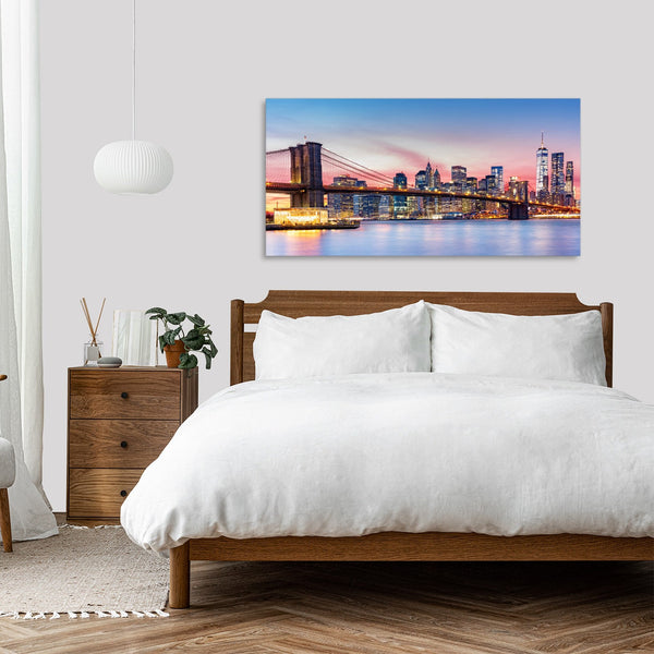 Quadro Stampa su Tela con Telaio in Legno paesaggio new york