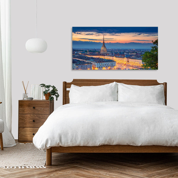 Quadro Stampa su Tela con Telaio in Legno paesaggio torino