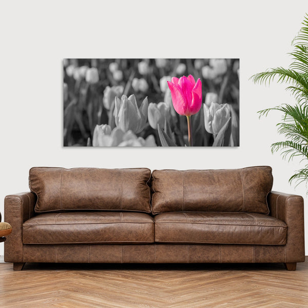 Quadro Stampa su Tela con Telaio in Legno paesaggio fiori