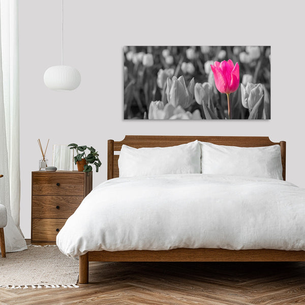 Quadro Stampa su Tela con Telaio in Legno paesaggio fiori