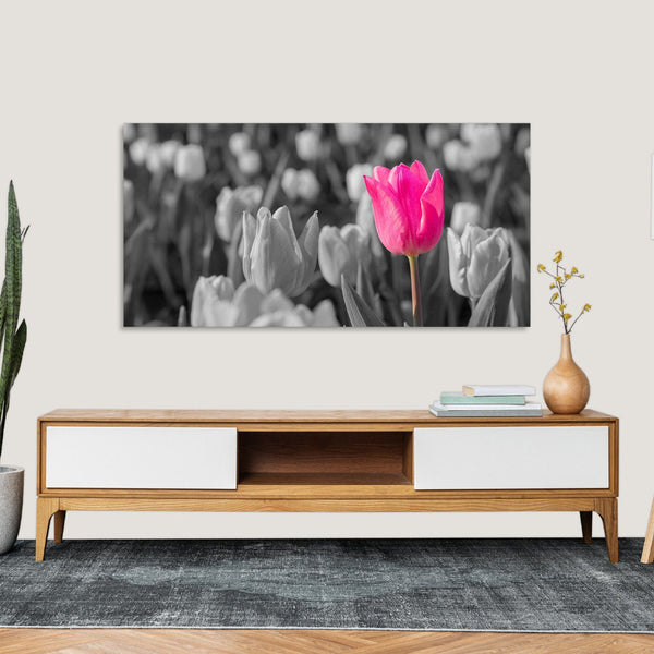 Quadro Stampa su Tela con Telaio in Legno paesaggio fiori