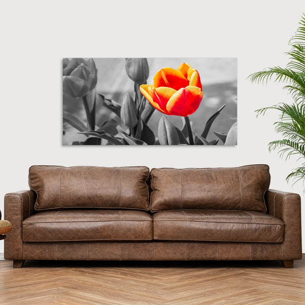 Quadro Stampa su Tela con Telaio in Legno paesaggio fiori