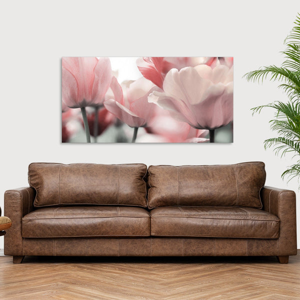 Quadro Stampa su Tela con Telaio in Legno paesaggio fiori