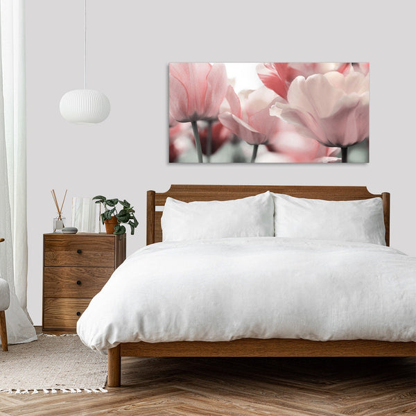 Quadro Stampa su Tela con Telaio in Legno paesaggio fiori