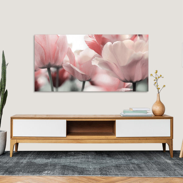 Quadro Stampa su Tela con Telaio in Legno paesaggio fiori