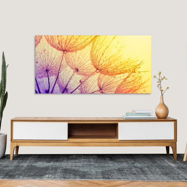 Quadro Stampa su Tela con Telaio in Legno paesaggio fiori