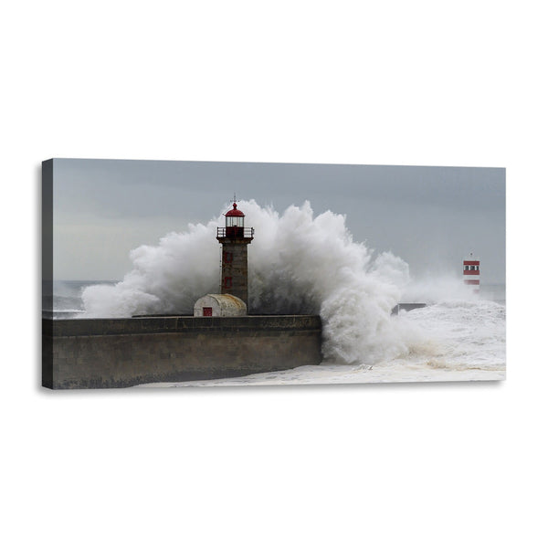 Quadro Stampa su Tela con Telaio in Legno paesaggio mare faro
