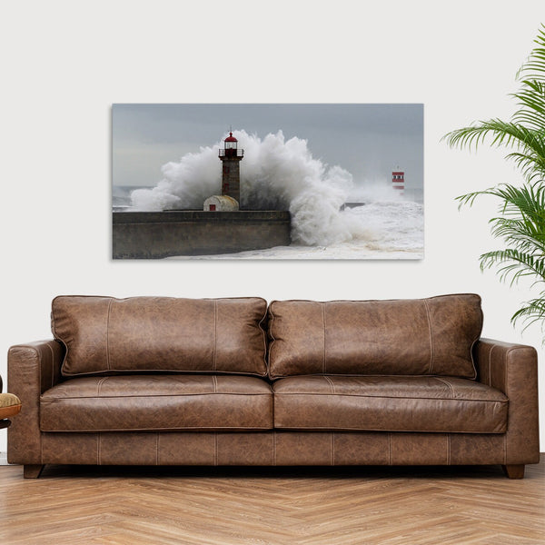 Quadro Stampa su Tela con Telaio in Legno paesaggio mare faro