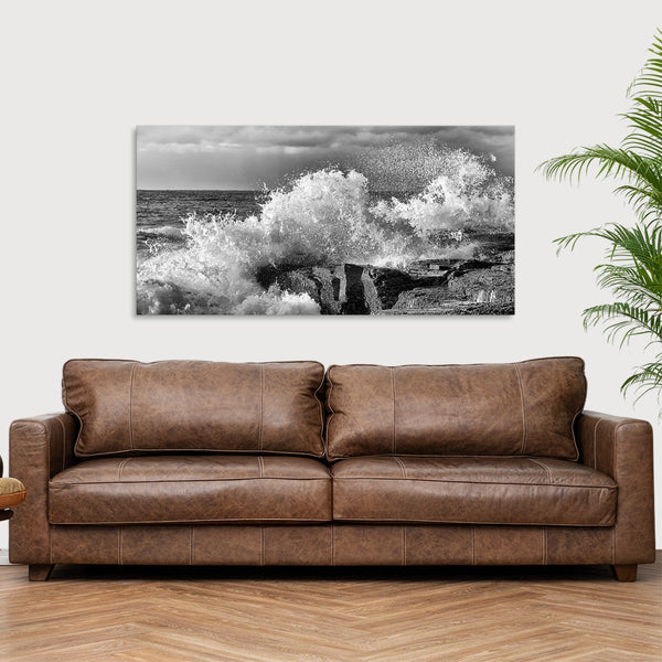 Quadro Stampa su Tela con Telaio in Legno paesaggio mare onde