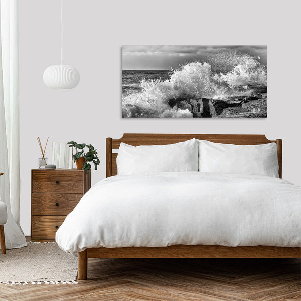 Quadro Stampa su Tela con Telaio in Legno paesaggio mare onde