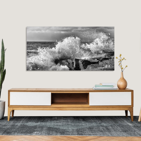 Quadro Stampa su Tela con Telaio in Legno paesaggio mare onde