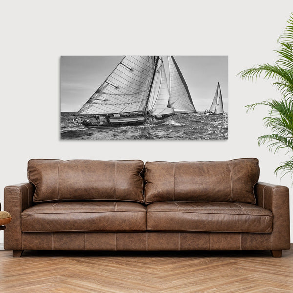 Quadro Stampa su Tela con Telaio in Legno paesaggio mare barche a vela