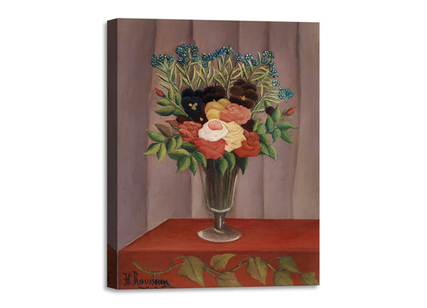 Quadro Stampa su Tela con Telaio in Legno Henri Rousseau - Bouquet of Flowers