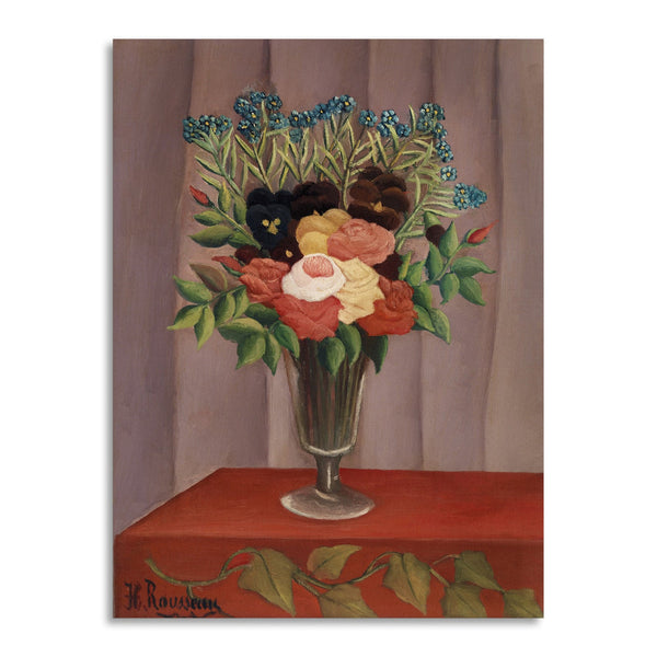 Quadro Stampa su Tela con Telaio in Legno Henri Rousseau - Bouquet of Flowers