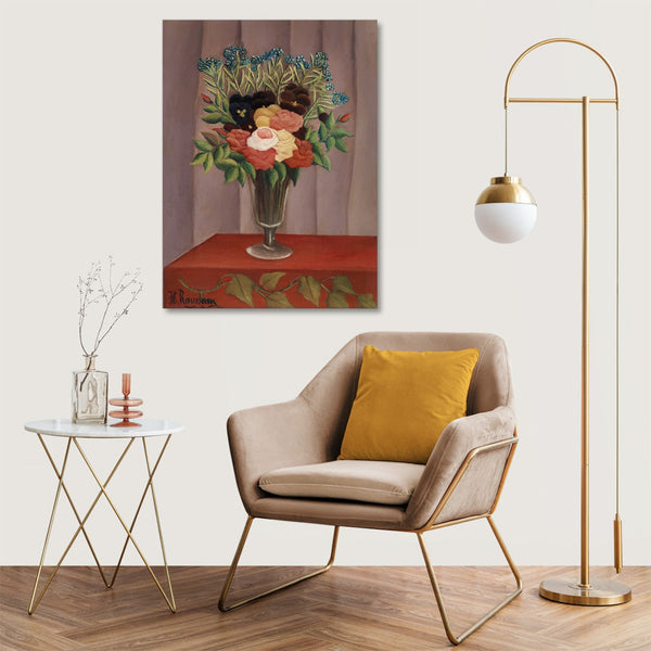 Quadro Stampa su Tela con Telaio in Legno Henri Rousseau - Bouquet of Flowers
