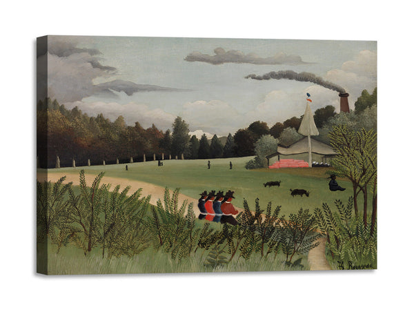 Quadro Stampa su Tela con Telaio in Legno Henri Rousseau - Landscape and Four Young Girls