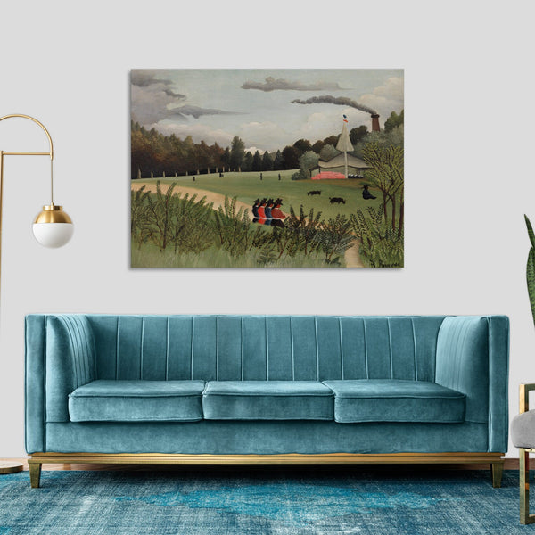 Quadro Stampa su Tela con Telaio in Legno Henri Rousseau - Landscape and Four Young Girls