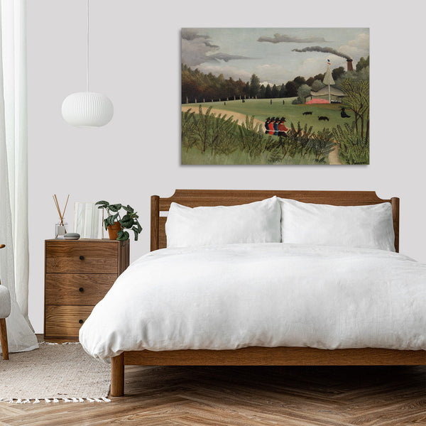 Quadro Stampa su Tela con Telaio in Legno Henri Rousseau - Landscape and Four Young Girls