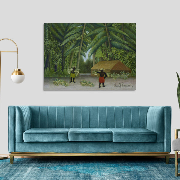Quadro Stampa su Tela con Telaio in Legno Henri Rousseau - Banana Harvest