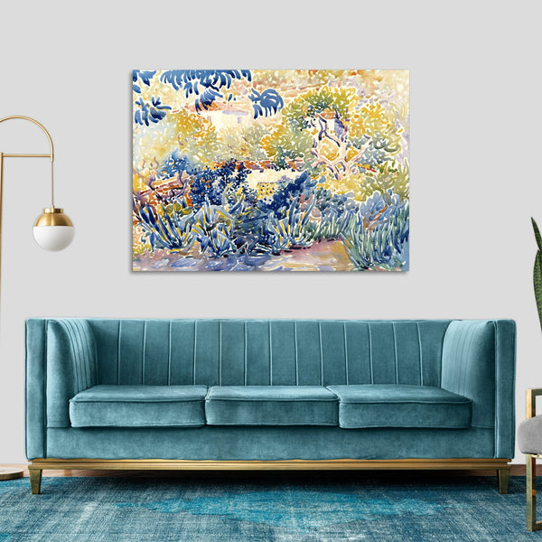 Quadro Stampa su Tela con Telaio in Legno Henri-Edmond Cross - The Artist’s Garden at Saint-Clair