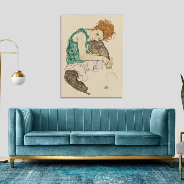 Quadro Stampa su Tela con Telaio in Legno Egon Schiele - Seated Womanwith Bent Knee