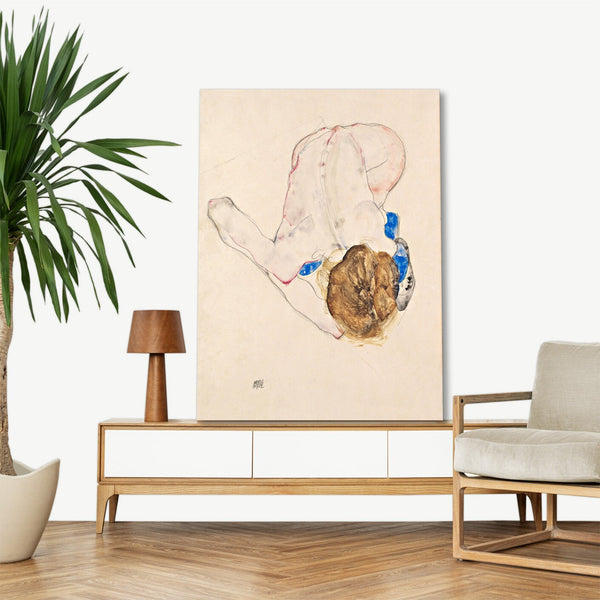 Quadro Stampa su Tela con Telaio in Legno Egon Schiele - Nude with Blue Stockings