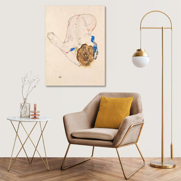 Quadro Stampa su Tela con Telaio in Legno Egon Schiele - Nude with Blue Stockings