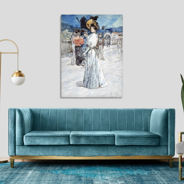 Quadro Stampa su Tela con Telaio in Legno Henry Somm - A Parisienne Outside the Moulin de la Galette