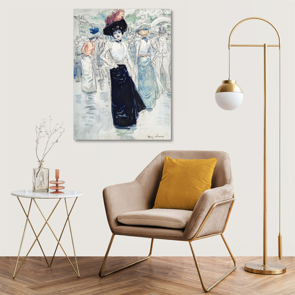 Quadro Stampa su Tela con Telaio in Legno Henry Somm - A Parisienne on a Crowded Street