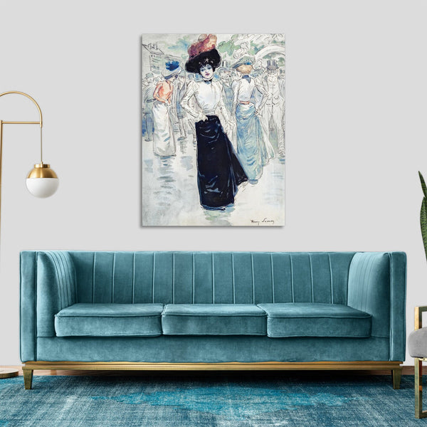 Quadro Stampa su Tela con Telaio in Legno Henry Somm - A Parisienne on a Crowded Street