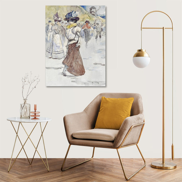 Quadro Stampa su Tela con Telaio in Legno Henry Somm - Walkers in front of the Galette mill