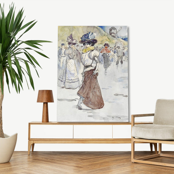 Quadro Stampa su Tela con Telaio in Legno Henry Somm - Walkers in front of the Galette mill