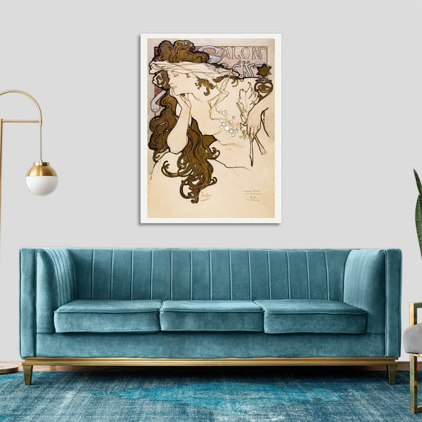 Quadro Stampa su Tela con Telaio in Legno Alphonse Mucha - Zodiaque or La Plume
