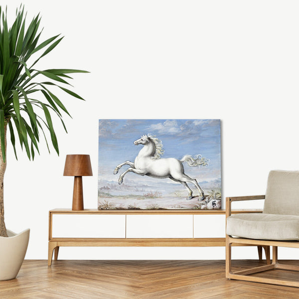 Quadro Stampa su Tela con Telaio in Legno Joris Hoefnagel - White horse