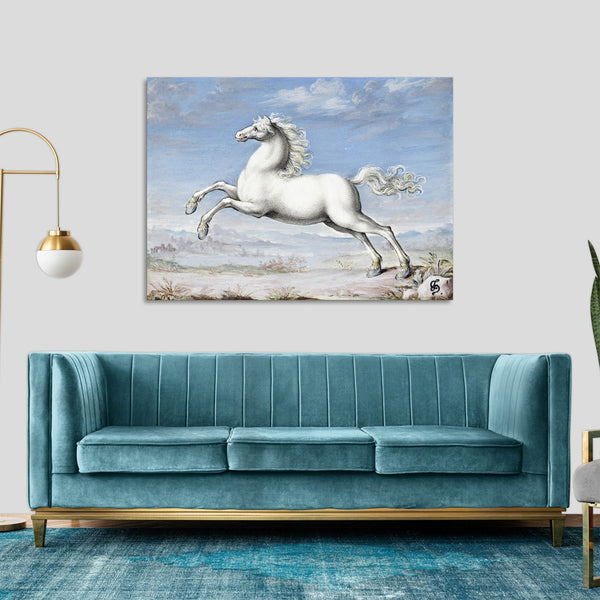 Quadro Stampa su Tela con Telaio in Legno Joris Hoefnagel - White horse