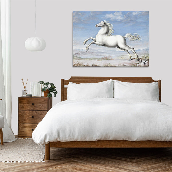 Quadro Stampa su Tela con Telaio in Legno Joris Hoefnagel - White horse