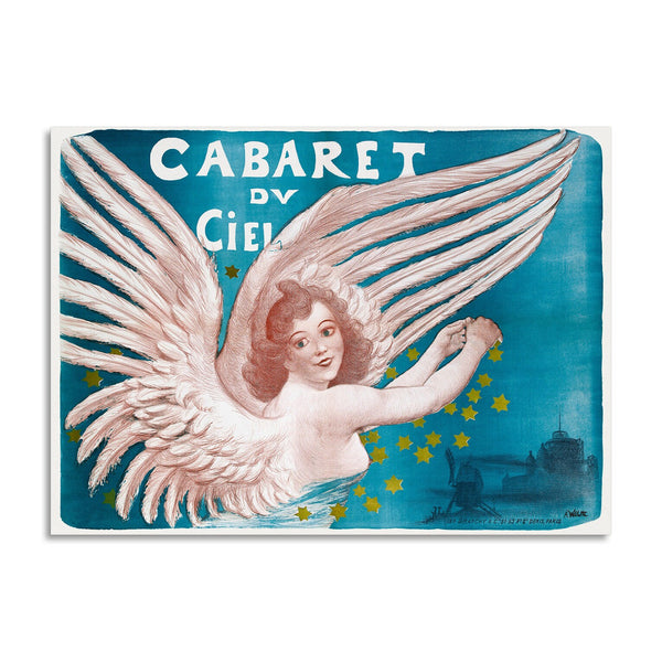 Quadro Stampa su Tela con Telaio in Legno Adolphe Willette - Cabaret du Ciel